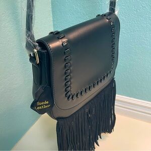 Summer & Rose Fringe Sadie Crossbody Bag Purse in Black Vegan Leather New